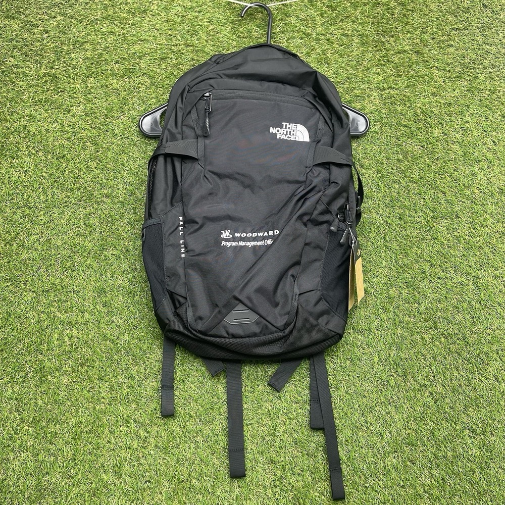 North Face "Fall Line" Backpack Black Logo Embroidered Hiking School NEW